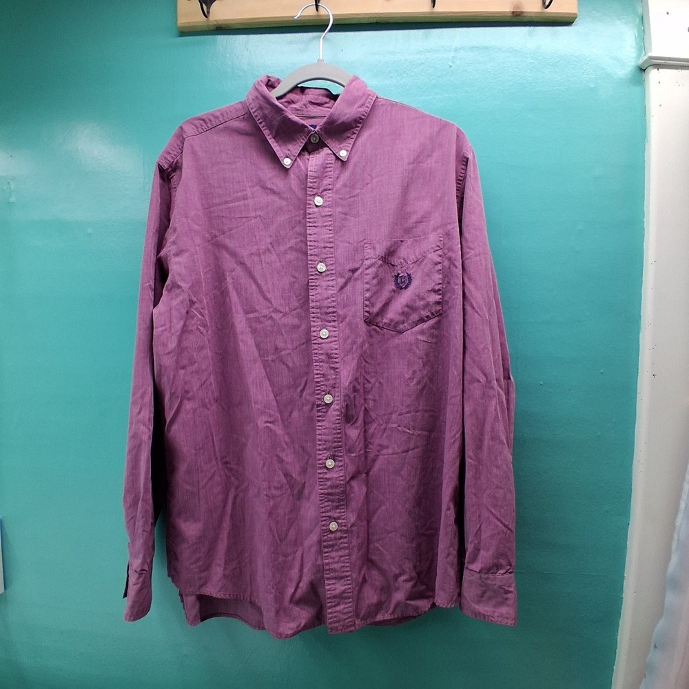 Chaps Button Down Shirt Large Purple Long Sleeve Easy Care Cotton Blend Pocket